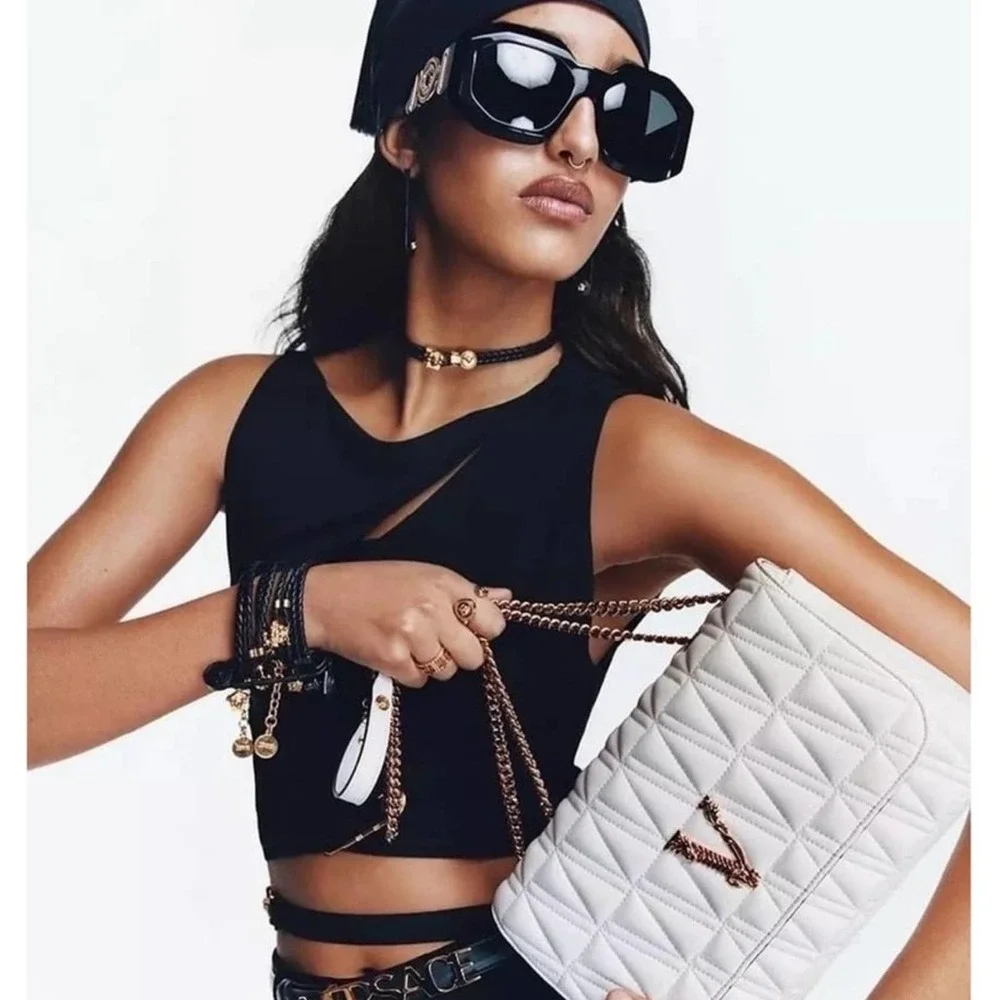 Versace Black Sunglasses with Gold Medallion Detail